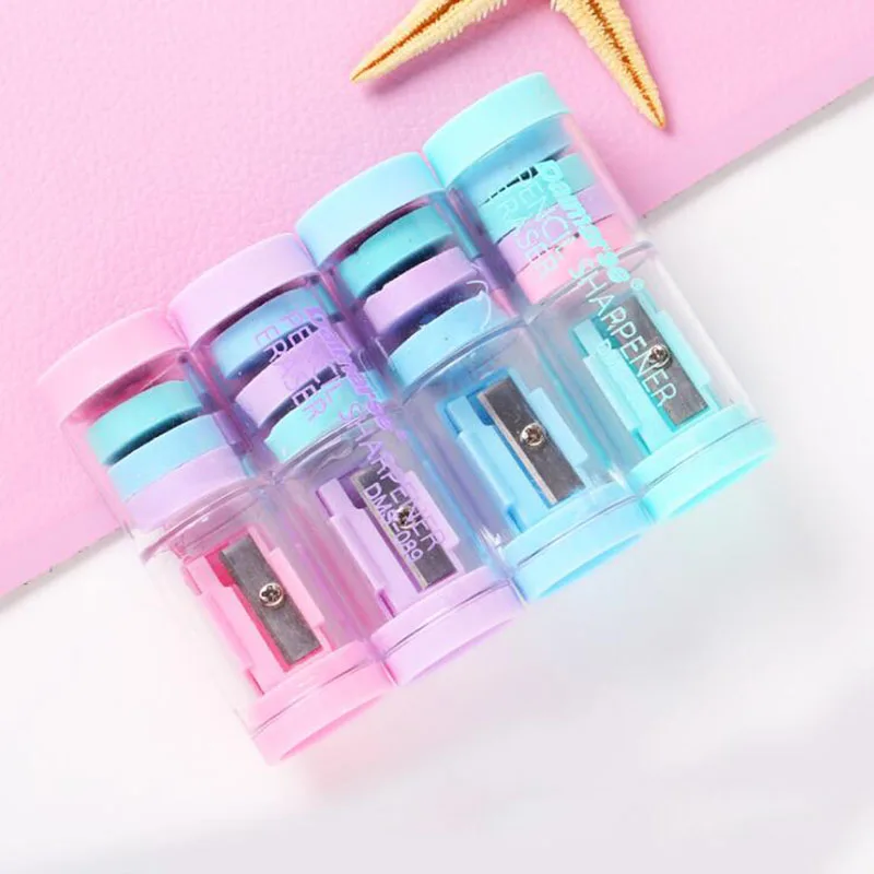 

Creative Candy Color Pencil Sharpener With Four Candy Color Eraser Pencil Sharpener Office Learning Supplies Cute Prize Gift