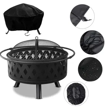

5 Sizes Waterproof Patio Fire Pit Cover Black UV Protector Grill BBQ Shelter Outdoor Garden Yard Round Canopy Furniture Covers