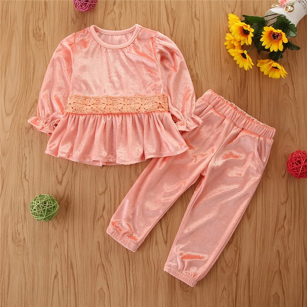 

2020 Autumn Girls Set Newborn Kids Baby Girls Outfits Butterfly Sleeve Clothes + Pants Long Sleeve Clothing