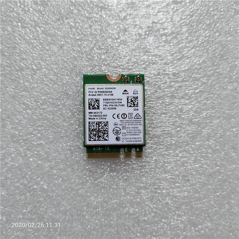 

Int Dual Band Wireless-AC 8260NGW WiFi Card For Thinkpad M900 M900x T470 L470 L570 T470s T570 P51s P310 P310 Series,FRU 00jt489