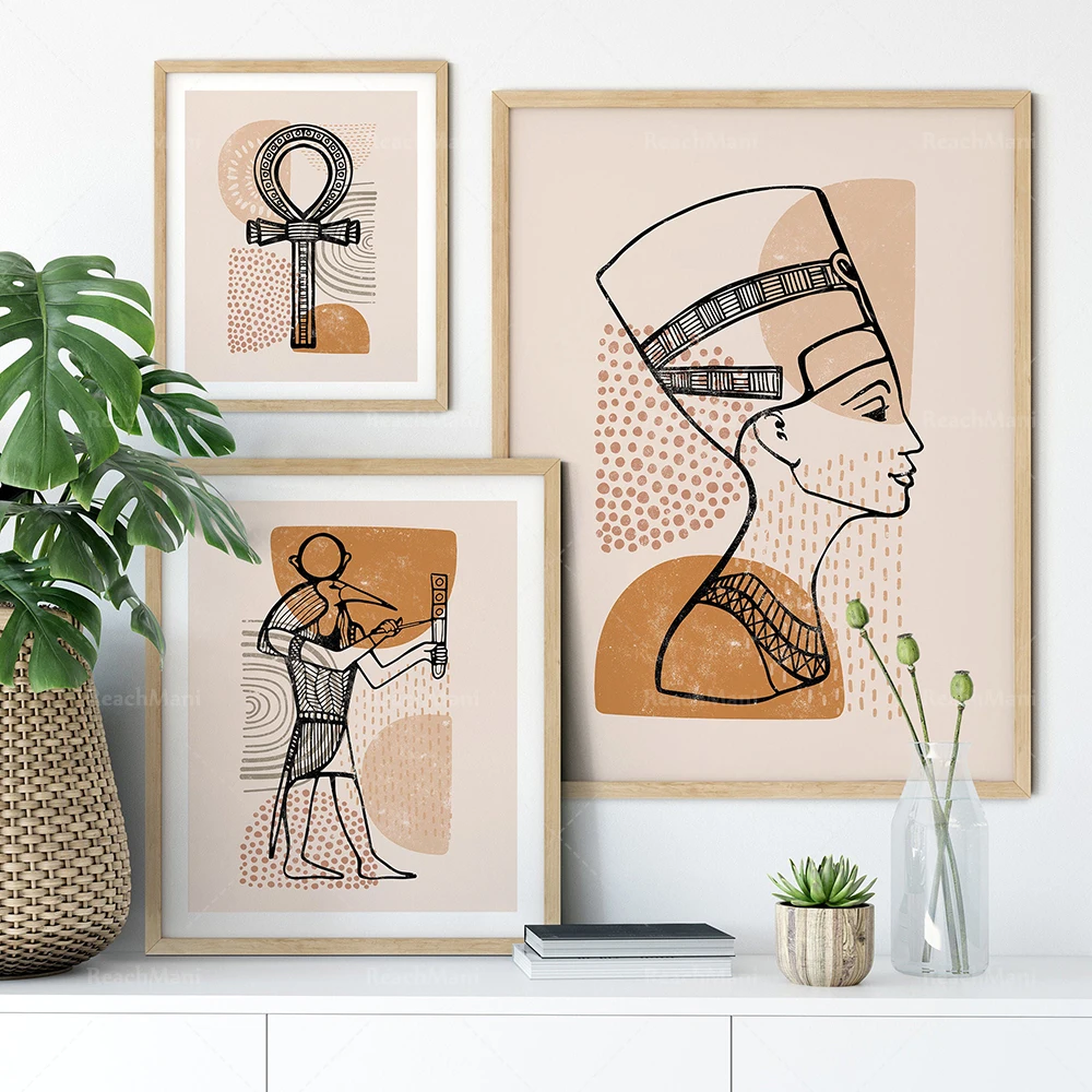 고대 이집트 벽화 | Ankh 네페르티티는 마술 지팡이 아트 포스터 팩 | 아이코닉 포스터, 역사적 상징주의 갤러리 팩
