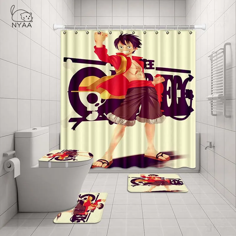 Nyaa 4 Pcs One Piece Anime Shower Curtain Pedestal Rug Lid Toilet Cover Mat Bath Mat Set For Bathroom Decor Aliexpress Home Garden