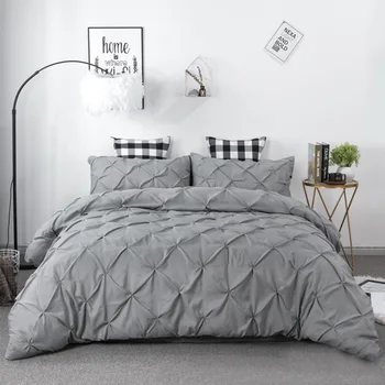 

2pcs/3pcs One Set Pleated Style Home Textile Set Pure Color Flat Sheet Pillowcase Quilt Cover King Size Bedding Kit Wholesale