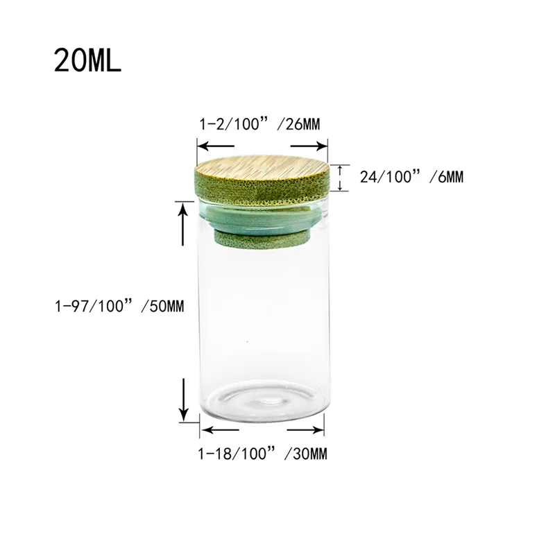 30x50mm-20ml 5 шт., Мини Стеклянная бутылка с бамбуковой крышкой, стеклянные банки для хранения чая, кофе, фасоли, конфеты, еда, деревянная крышка, многофункциональные герметичные бутылки - Цвет: 30x50mm-20ml