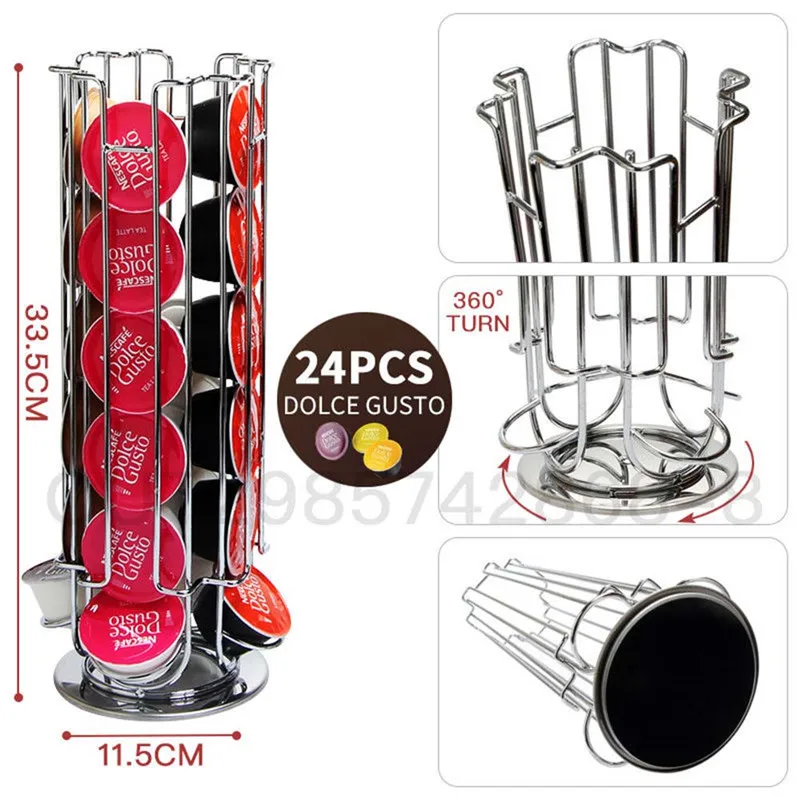Storage 24PCS Dolce Gusto Stand Display Rack Rotatable Coffee Pods Plating Holder 2020 Fashion Capsule Black High Capacity Rack