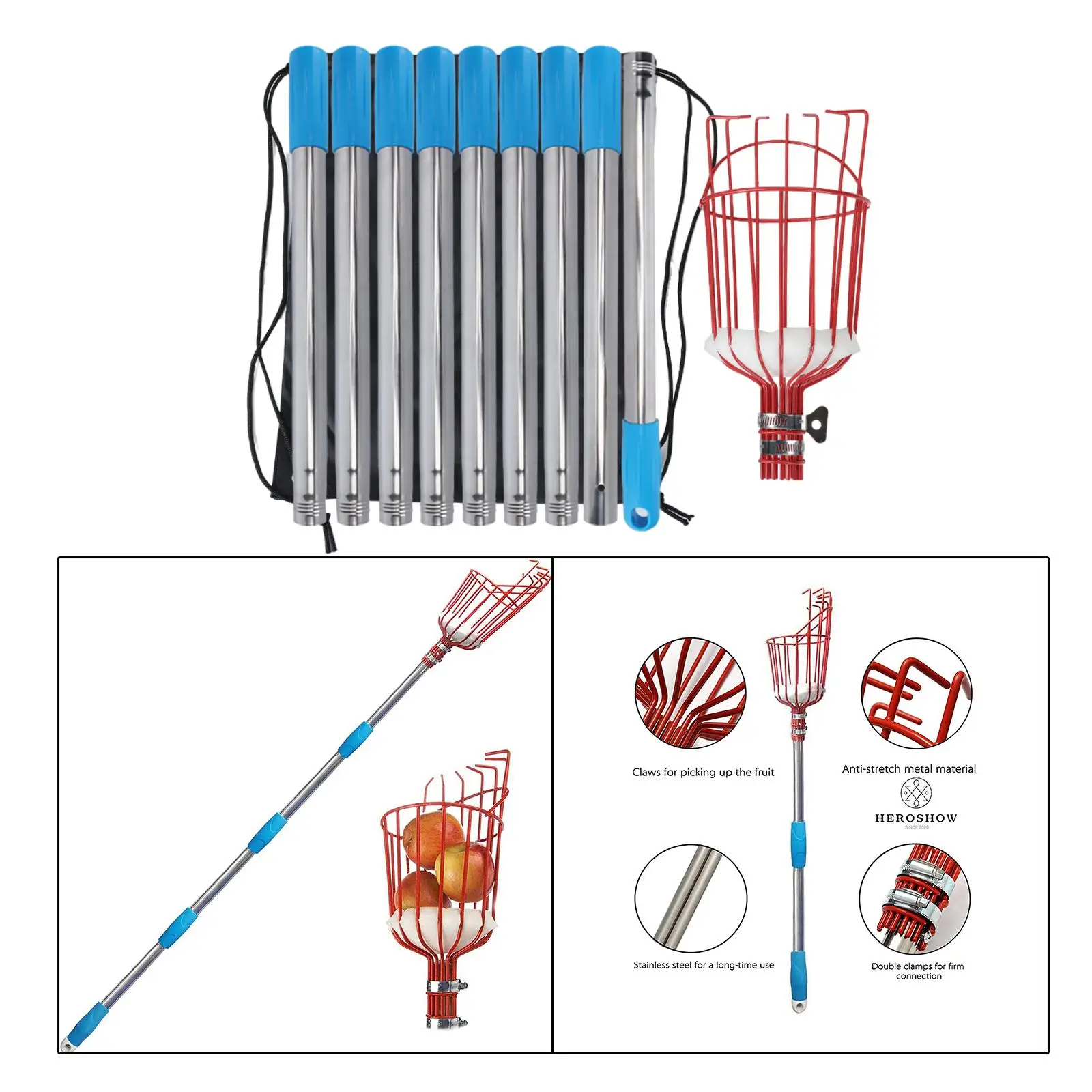 Fruit Picker Apple orange Picker Fruit Catcher Easy Grip Cutter Safe Basket  Bag