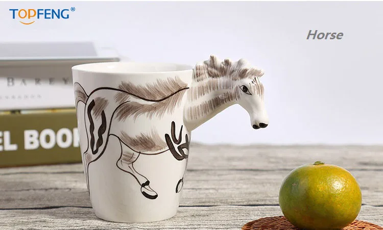 3D Животные форма чашки ручная роспись чашка пара чашка - Цвет: Horse