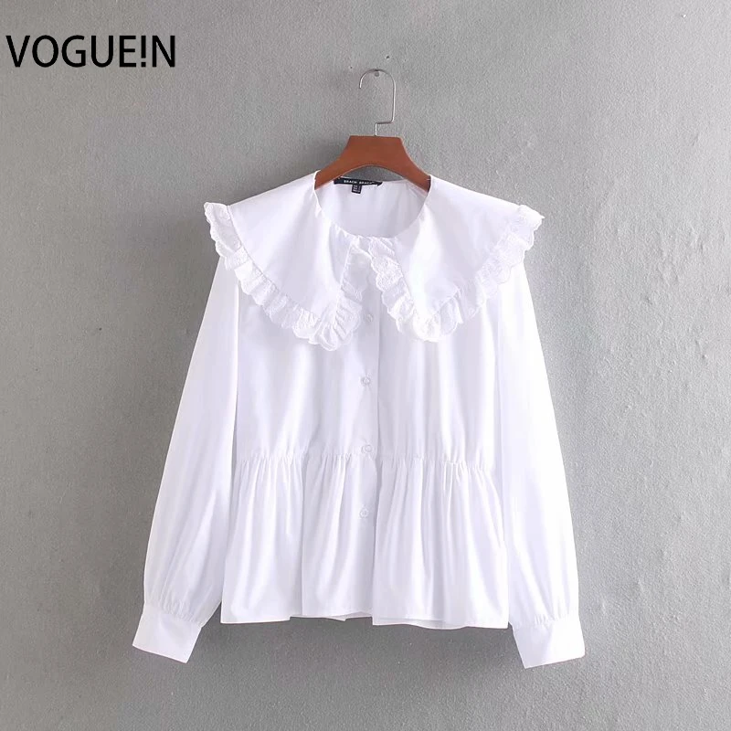 

VOGUEIN New Womens Casual Solid White Sweet Doll Collar Long Sleeve Blouse Top Shirt Wholesale