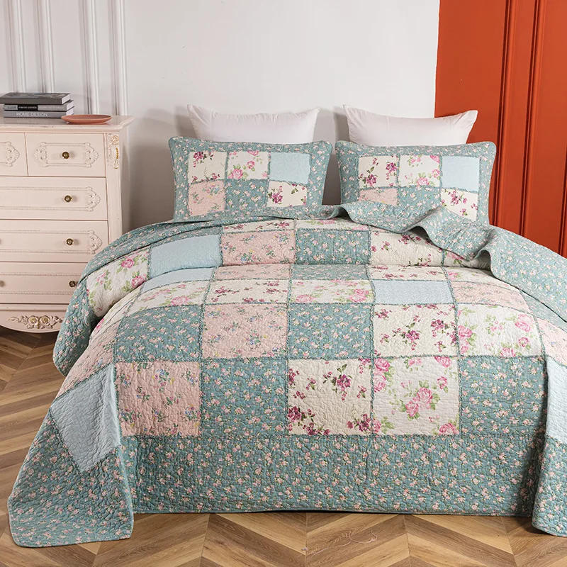 Copriletto Matrimoniale 220x240 Cm Blu A Fiori - Set 3 Pezzi In Microfibra - Foto 4