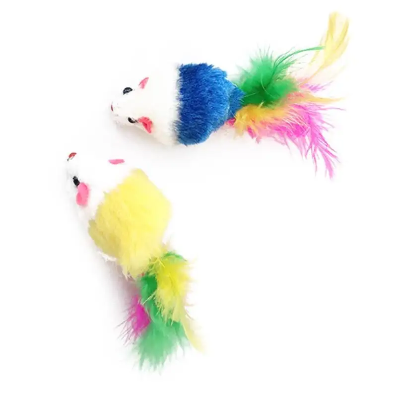 Cat Toys Funny Cat Interactive False Colorful Feather Plush Mouse Kitten Mini Mice Playing Toy