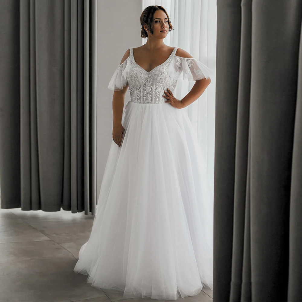『Cheap!!!』- Plus Size Boho Off The Shoulder Tulle Wedding Dress Lace
Appliques 2022 Beach Bride Dresses Robe De Mariage Wedding Gowns