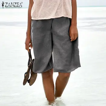 

Women Solid Wide Leg Short ZANZEA Elegant Summer Shorts Casual Elastic High Waist Trousers Female Button Shorts Oversized Turnip