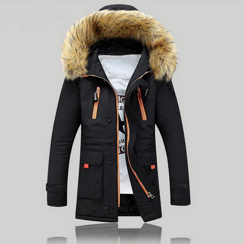 Зима-осень, толстая парка с большим меховым воротником, мужская куртка с длинным рукавом, на молнии, с капюшоном, пальто, куртка, теплая куртка, уличная одежда