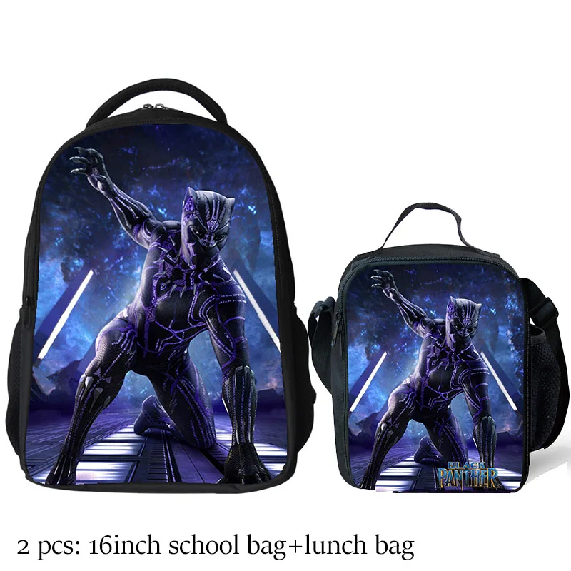 Школьная сумка с черной пантерой, детский персональный рюкзак с принтом с именем Marvel, сумки для книг, рюкзак, школьный рюкзак для школьников, мальчиков, подростков - Цвет: 2pcs set