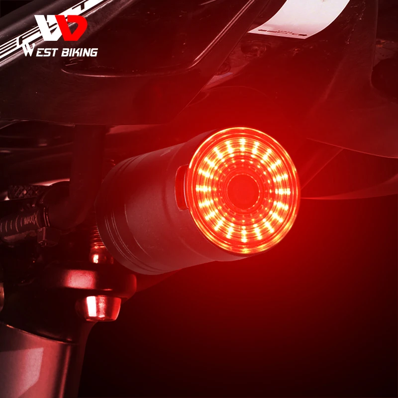 

West Biking Bike Tail Light Smart Sensing Bike Brake Light IPx6 Waterproof Led Usb Charging Bicycle Rear Light Bicycle Taillight