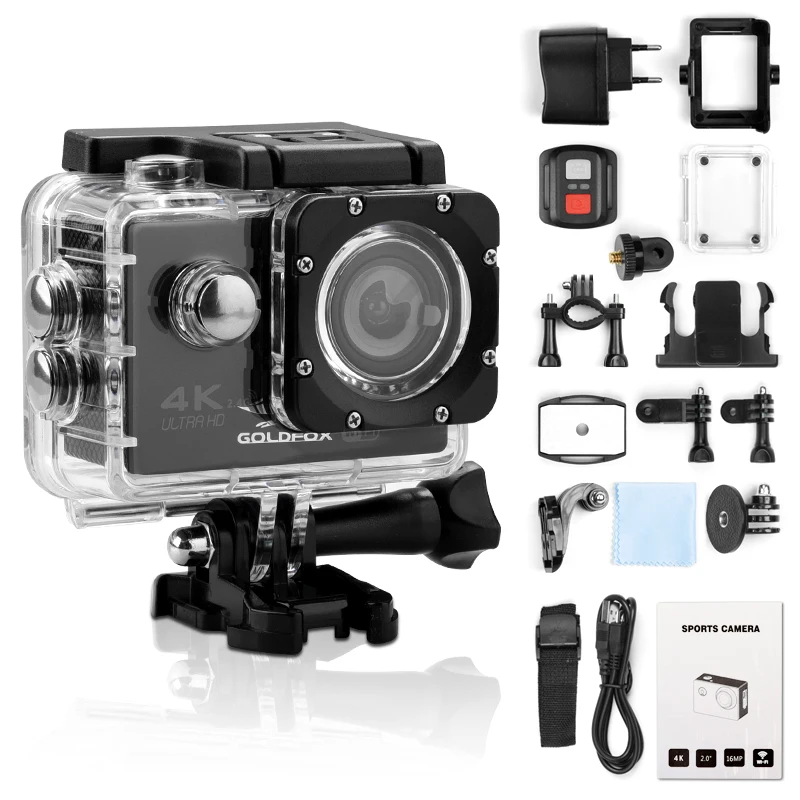 Ultra HD 4K Action Camera WiFi 12MP 2 Inch 30M Go Waterproof Pro 170D Helmet Bicycle Video Recording Camera Sports Cam