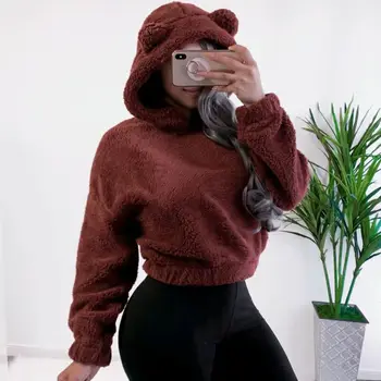 

Women Hoodies Girls Cute Bear Ear Hooded Crop Tops 2019 Autumn Winter Sweatshirts Casual Jumper Pullover Top Fashion Clothing