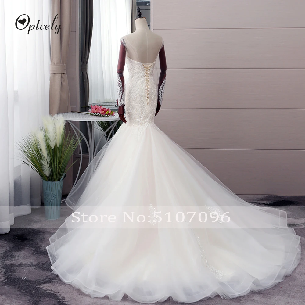 Optcely Vestido de Noiva Гламурное сексуальное платье с o-образным вырезом и открытой спиной, с длинным рукавом,, свадебные платья, с аппликацией, с бисером, размера плюс