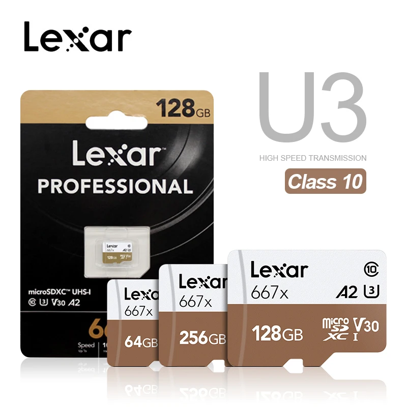 Оригинальная карта памяти Lexar 667x A2 высокоскоростной 100 МБ/с./с 128 ГБ V30 класс 10 UHS-I U3 карта mirco-SD для 1080p Full-HD 3D 4K видео