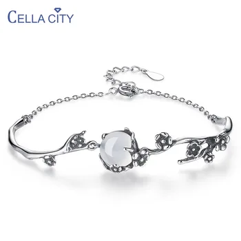 

Cellacity Round Chalcedony Bracelet for Women Trendy Silver 925 Jewelry Gemstones Thai silver Female Accessory for Anniversary