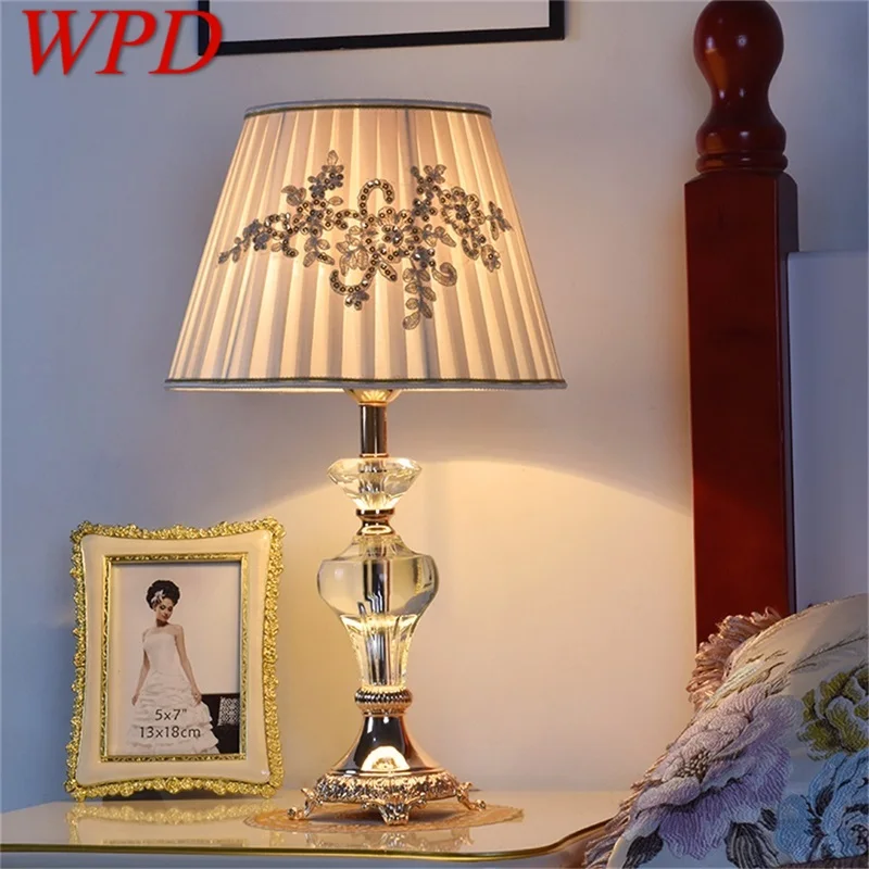 

WPD Crystal Table Lamp Fabric Desk Light Modern Decorative For Home Living Room Bedroom Office Hotel