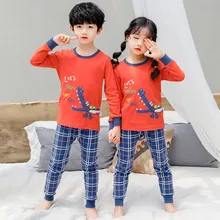 Осенне-зимние детские пижамные комплекты Одежда для маленьких девочек пижамы для мальчиков, пижамы для девочек, детская одежда для сна Детская футболка с длинными рукавами+ штаны