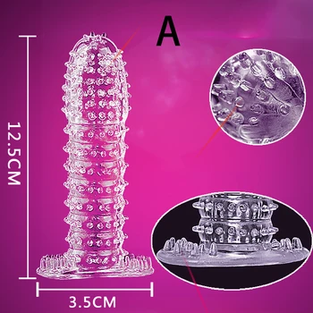 Reusable Condom Penis Sleeve Male Enlargement Time Delay Spike Clit Massager Cover Crystal Clear Condoms Adult Sex Toy 4