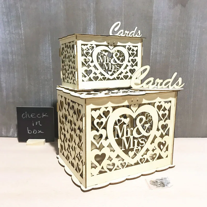 Diy Wedding Gift Case Card Box Wooden Money Box With Lock Wedding