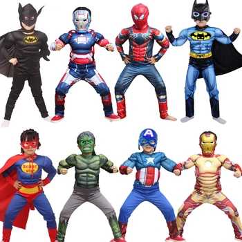 

Halloween Boy girl Muscle Super Hero Captain America Costume Spider Man Batman Hulk with mask Costumes Cosplay for Children