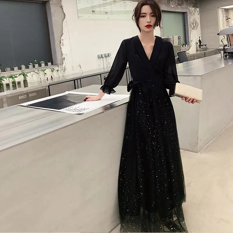 Сексуальное женское платье с высоким разрезом, Qipao, воротник-стойка, Cheongsam, элегантное, большой размер, 3XL, Русалка, вечернее платье, изысканное, Vestidos - Цвет: Black 5