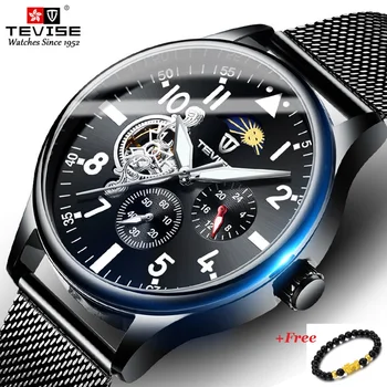 

Tevise Black Automatic Mechanical Watch Men Luxury Mens Watches Waterproof Clock Moon Phase Self Wind Male Wristwatches 2019