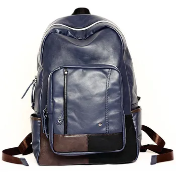 

Fashion men blue leather backpack casual school bags for teenagers desiger motocycle backpacks 2colors mochila de couro rugtas