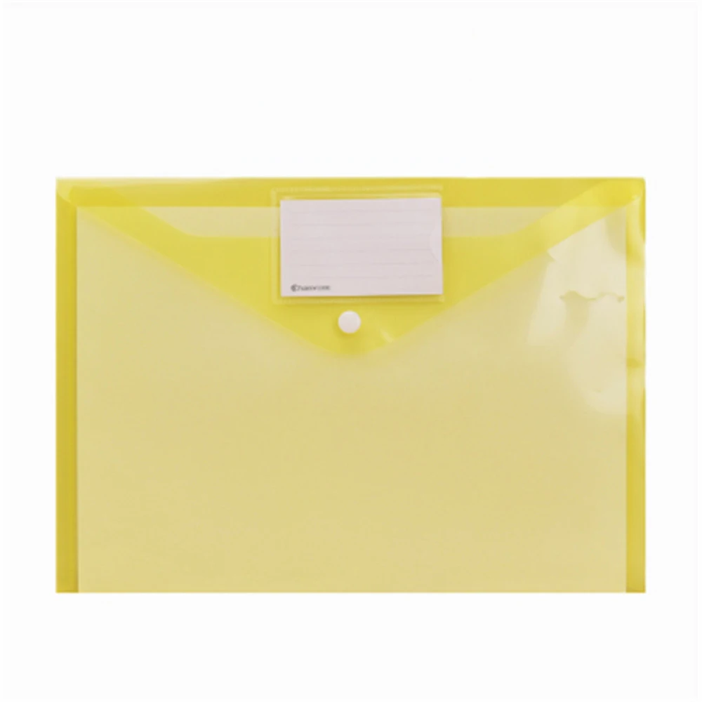 yellow 2 шт., прозрачная цветная папка для файлов формата А4, застежка на кнопку, папка, сумка для офиса, пластиковый органайзер для документов, сумка для хранения бумаги - Цвет: yellow