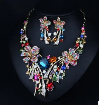 

colorful crystal diamond wedding bride necklace earings set up-market gift free shipping 39c