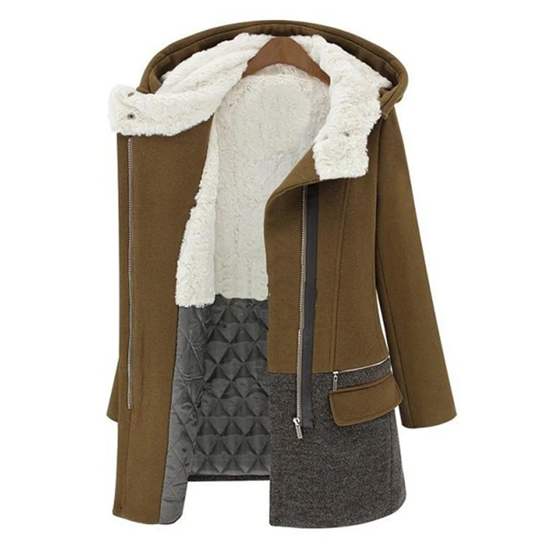 Женское длинное кашемировое пальто толстое шерстяное на молнии облегающая парка