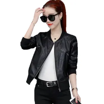 

High Quality Short Leather Jacket Women Spring Autumn 2020 New Korean PU Leather Jackets Loose Was Thin Motorcycle Jacket Female