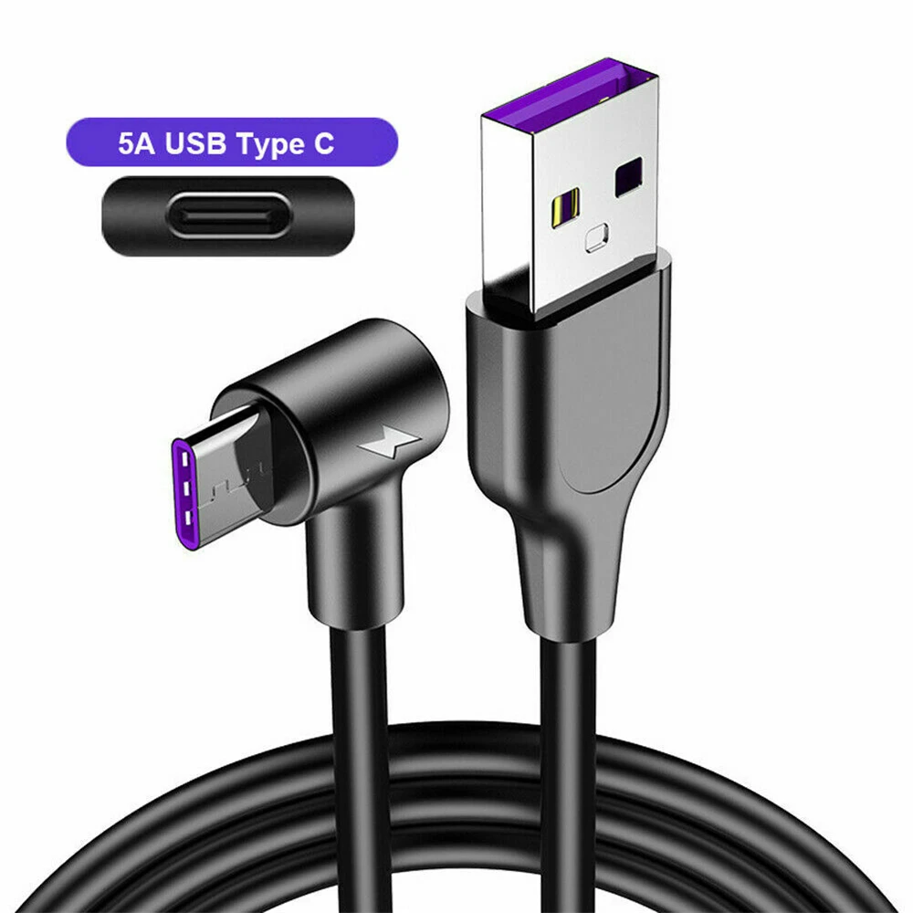 

5A Type C 90 degrees Cable Super Fast Charging gaming USB Fast Charge Type-C Cable For Samsung Xiaomi Huawei Mate 20 P20