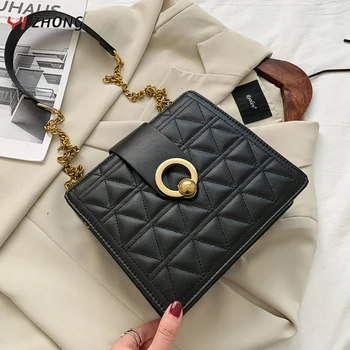 

YIZHONG Leather Chain Diamond Lattice Handbags Women Bags Designer Fashion Bucket Crossbody Bag for Women Fashionable Purses