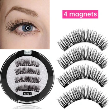 

Magnetic Eyelashes With 4 Magnets False Eyelashes Reusable Natural Curl Magnet Makeup Eyelash Extension with Eyelash packing box