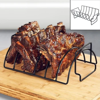 

High Quality Non-Stick Stainless Steel BBQ Tools Steak Holders Rack Grill Stand Roasting Rib Rack Kitchen Accessories
