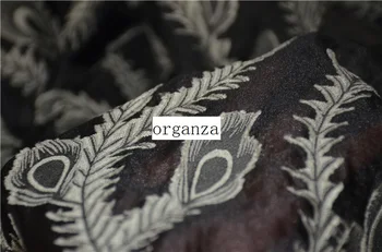 

Free ship Organza clipping fabric half transparent black background for clothing wedding party formal costume