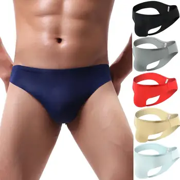 

Sexy Men's Briefs Underpants Pure Color Breathable Men Briefs Underclothes Patchwork Antibacterial Ice-silk Underwear Jockstrap