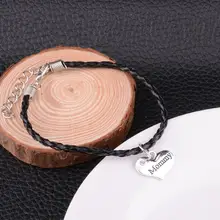 12PC Black Rope Leather Chain Bracelets Mommy Heart Pendant Bangles Family Mom Mama Mother's Day Gifts Thanksgiving Gift Jewelry