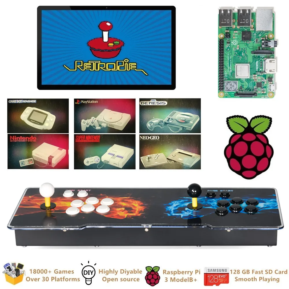 Emulatio Station Raspberry Pi 3 Model B + аркадная игровая консоль Retropie ES аркадный Шкаф DIY 18000 Ретро