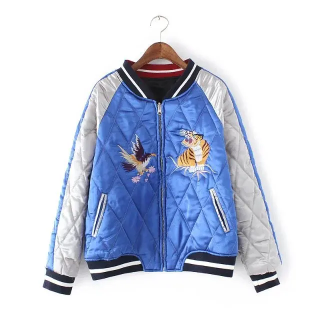 

Europe And America Autumn And Winter New Style Tiger Embroidered Reversible Padded Jacket Baseball Uniform Coat Blouses