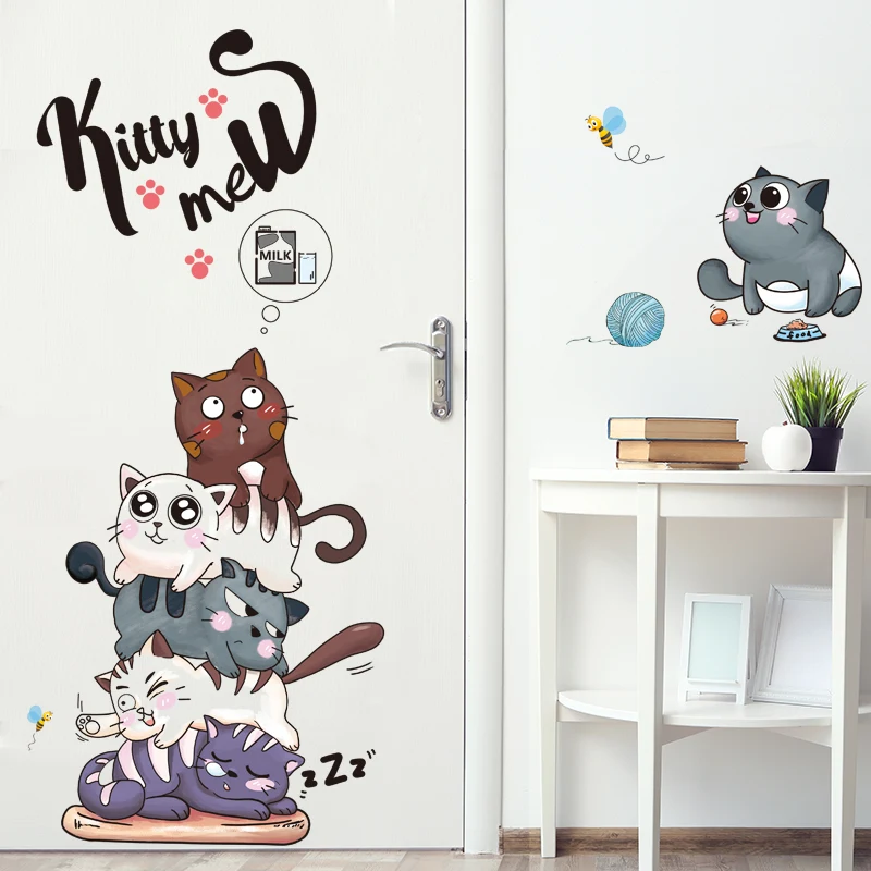 [SHIJUEHEZI] озорные коты наклейки на стену ПВХ материал DIY в виде животных для детской