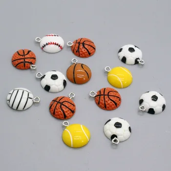 

10Pcs Resin Basketball Football Flatback Cabochon With Hook Scrapbooking DIY Charms Pendants for Jewelry Making Bracelets Craft