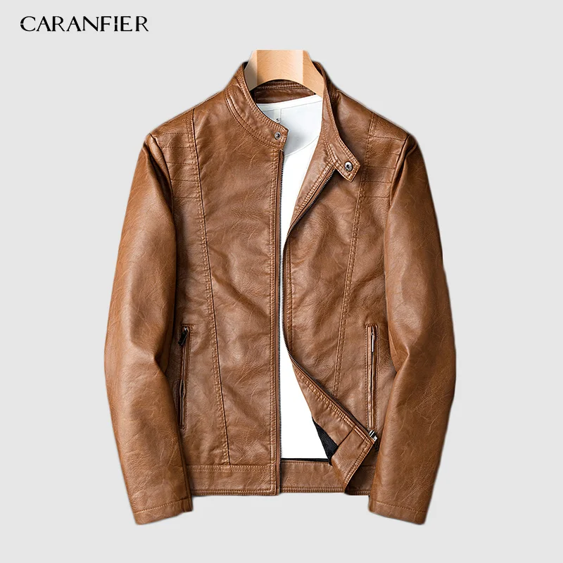 Мужская кожаная куртка CARANFIER модная мотоциклетная в стиле панк из искусственной