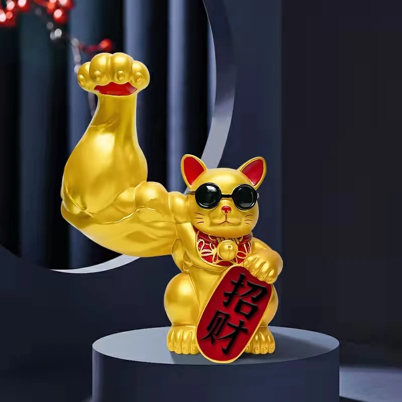 Chinese Feng Shui Beckoning Cat Wealth Gold Arm Waving Muscle Lucky Cat