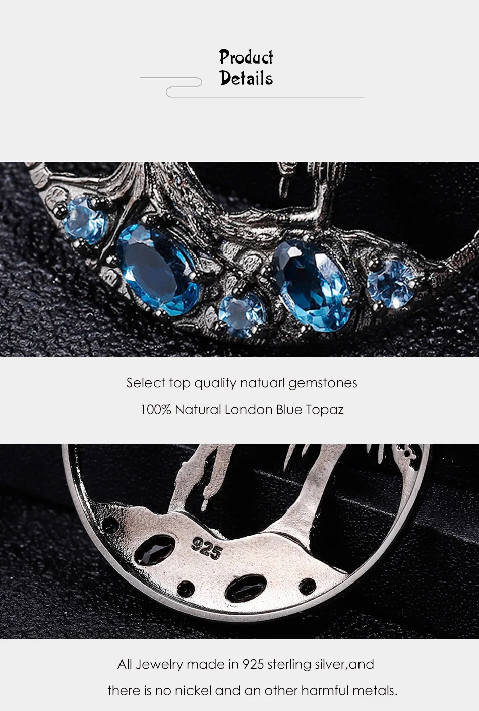 GEM'S BALLET Horror Story 925 пробы серебро натуральный Лондон Голубой топаз ручной работы кулон ожерелье для женщин Хэллоуин ювелирные изделия